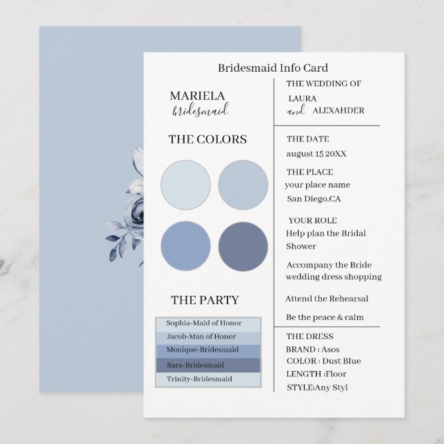 Elegant Minimalist Dusty Blue Bridesmaid Inbjudningar (Fram/baksida)