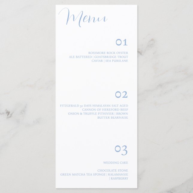 Elegant Minimalist Dusty Blue Bröllop Menu Meny (Baksida)