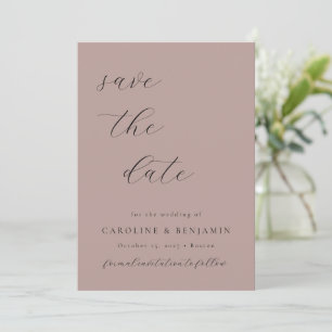 Elegant Minimalist Dusty Mauve Calligraphy Bröllop Spara Datumet
