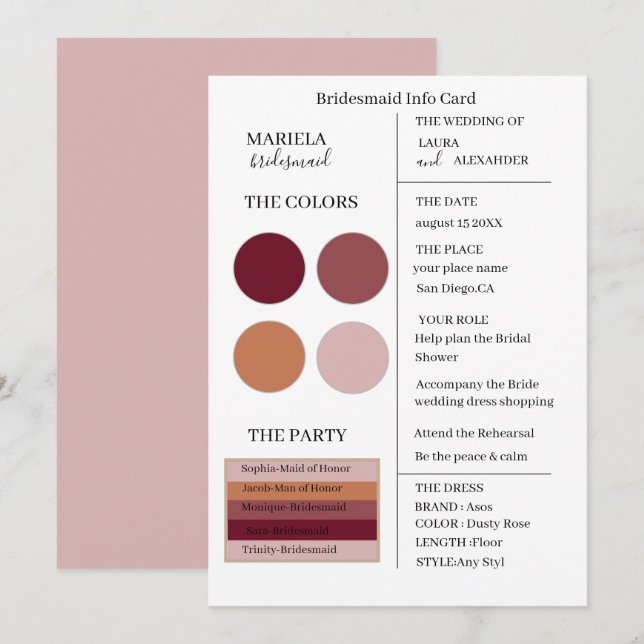 Elegant Minimalist Dusty Ro Bridesmaid-inbjudan Inbjudningar (Fram/baksida)