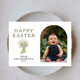 Elegant Minimalist Easter Egg Branch Photo Julkort