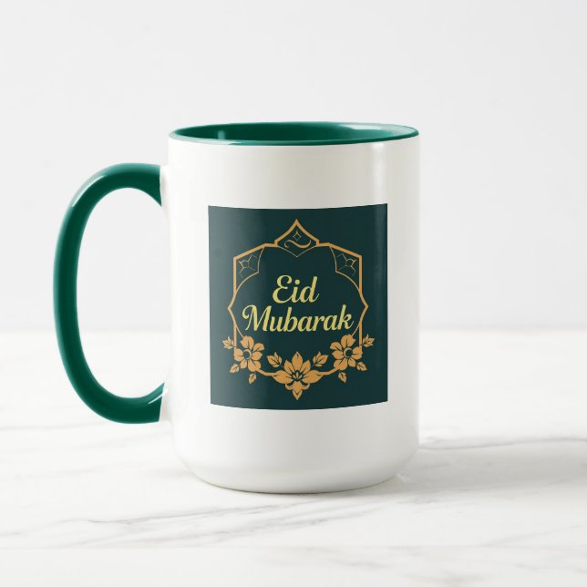 Elegant Minimalist Eid Mubarak Mug – Emerald Green Mugg (Vänster)