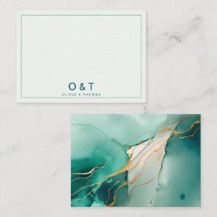 Elegant Minimalist Emerald Bröllop par Monogram Anteckningskort