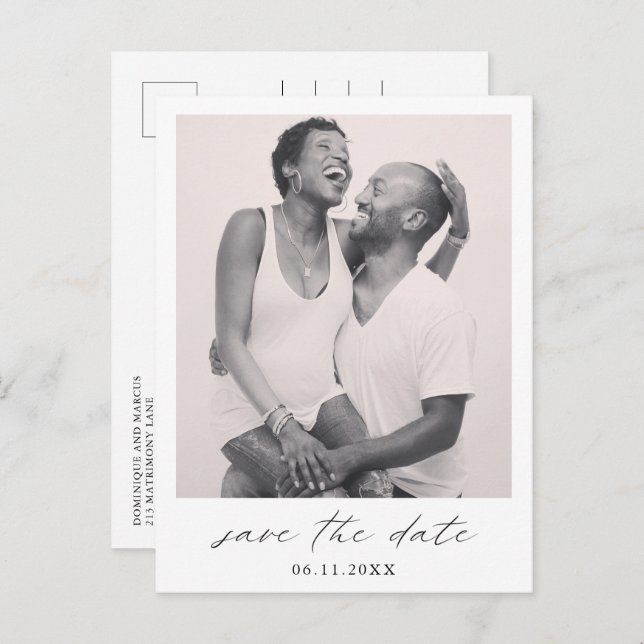 Elegant minimalist enkel fotobryllop Spara datum Meddelande Vykort (Fram/baksida)