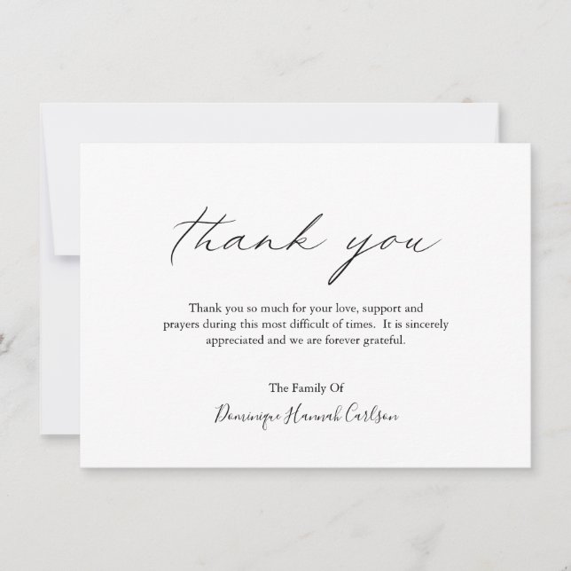 Elegant minimalist enkel kalligrafi begravning tack kort (Framsida)