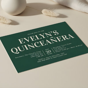 Elegant minimalist enkel Quinceanera smaragd Inbjudningar