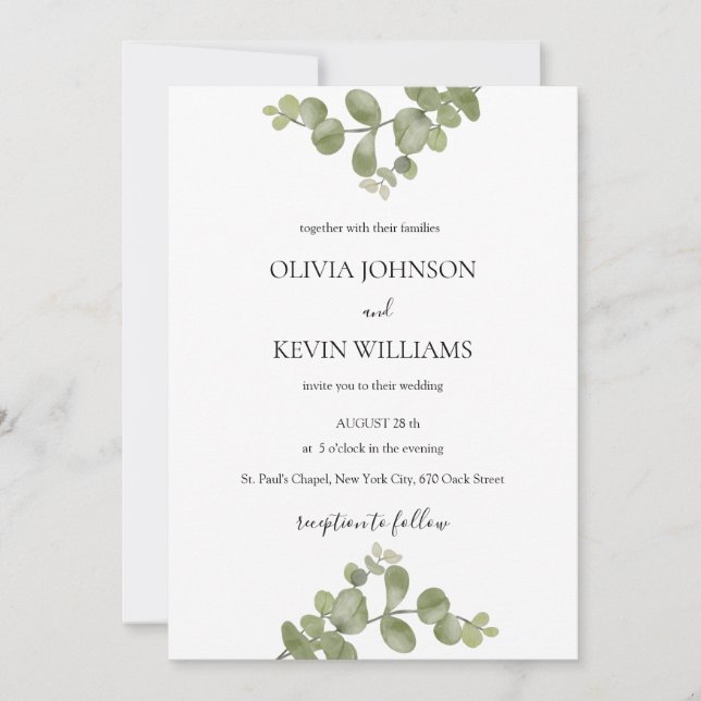 Elegant Minimalist Eucalyptus Wedding Invitation Inbjudningar (Framsida)