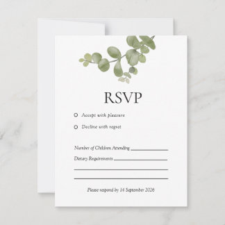 Elegant Minimalist Eucalyptus Wedding RSVP Card OSA Kort