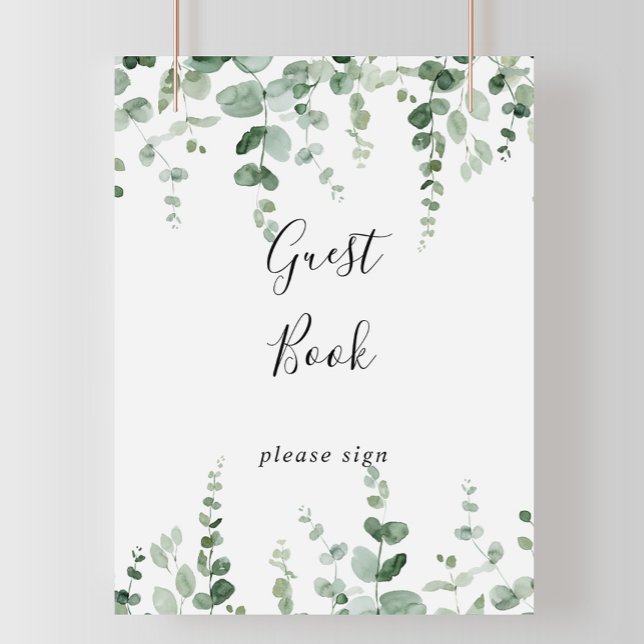 Elegant minimalist eukalyptus gästboksskrivelse poster (Skapare uppladdad)