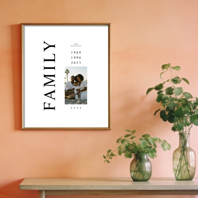 Elegant minimalist familjefoto 3 födelseår poster (Elegant Minimalist Family 3 Members Photo Birth Years Poster Design. )