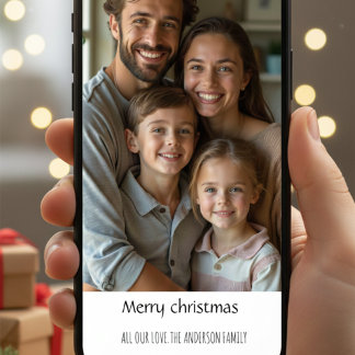 Elegant Minimalist Family Christmas Photo Card Julkort