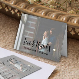 Elegant Minimalist Faux Vellum Photo Bröllop Tack Kort