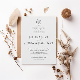 Elegant Minimalist Floral Crest Wedding Invitation Inbjudningar