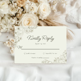 Elegant Minimalist Floral Kindly Reply Wedding OSA Kort