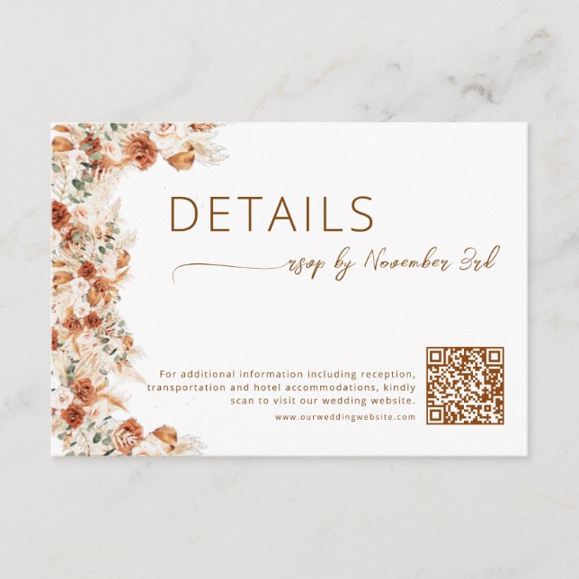  Elegant Minimalist Floral Wedding Details QR Code Tilläggskort (Framsida)