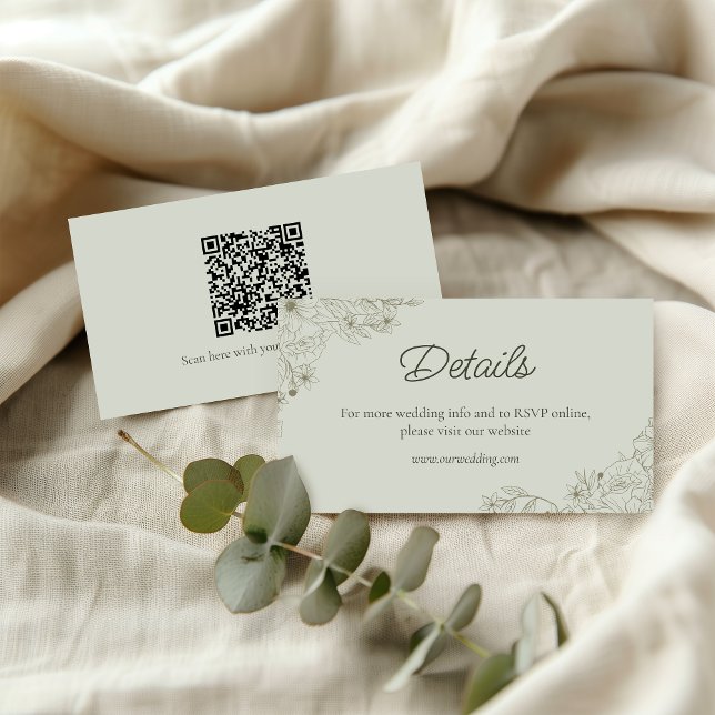 Elegant Minimalist Floral Wedding QR Code Details  Tilläggskort (Skapare uppladdad)