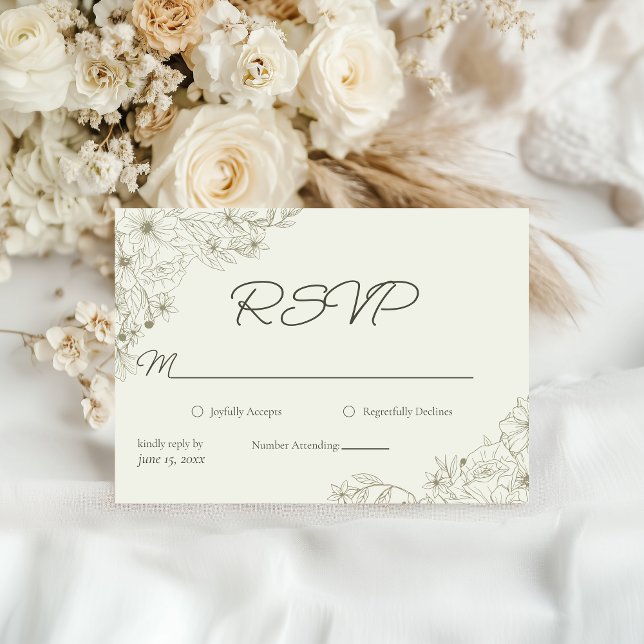 Elegant Minimalist Floral Wedding RSVP OSA Kort (Skapare uppladdad)