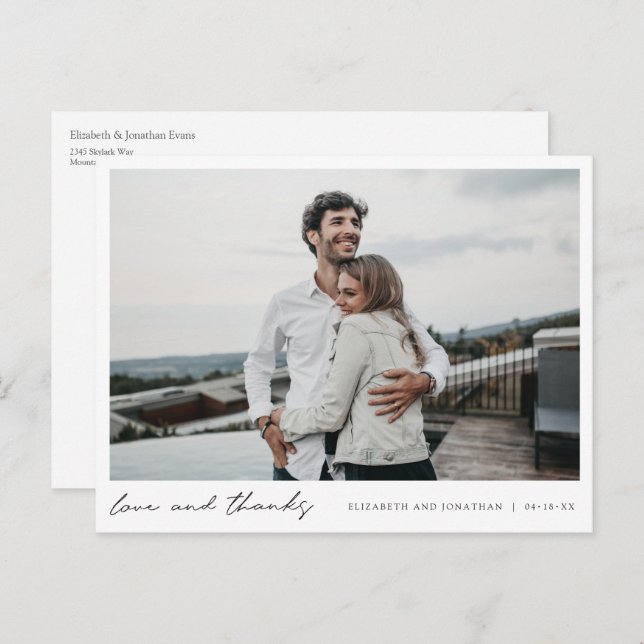 Elegant minimalist foto tackkort för bröllop vykort (Fram/baksida)