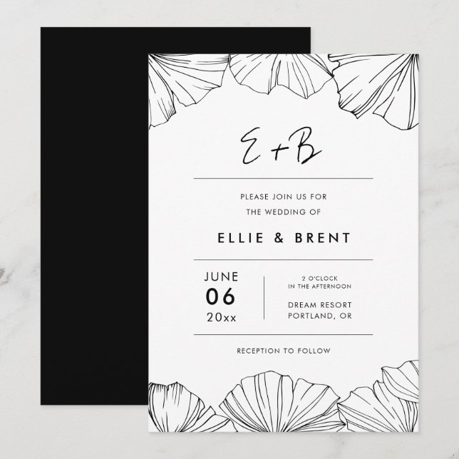 Elegant minimalist Ginkgo Biloba bröllop Inbjudningar (Fram/baksida)