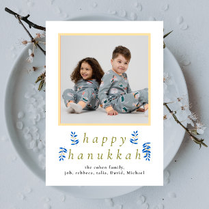 Elegant minimalist Glad Hanukkah Familj 1 Foto Julkort