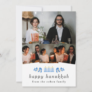Elegant minimalist glad hanukkah familj 4 foto julkort