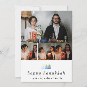 Elegant minimalist glad hanukkah familj 4 foto julkort