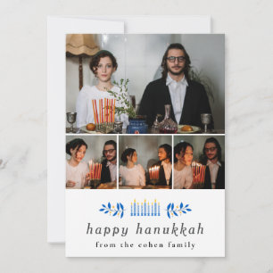 Elegant minimalist glad hanukkah familj 4 foto julkort