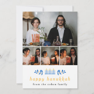 Elegant minimalist Glad Hanukkah Familj 4 Foto Julkort