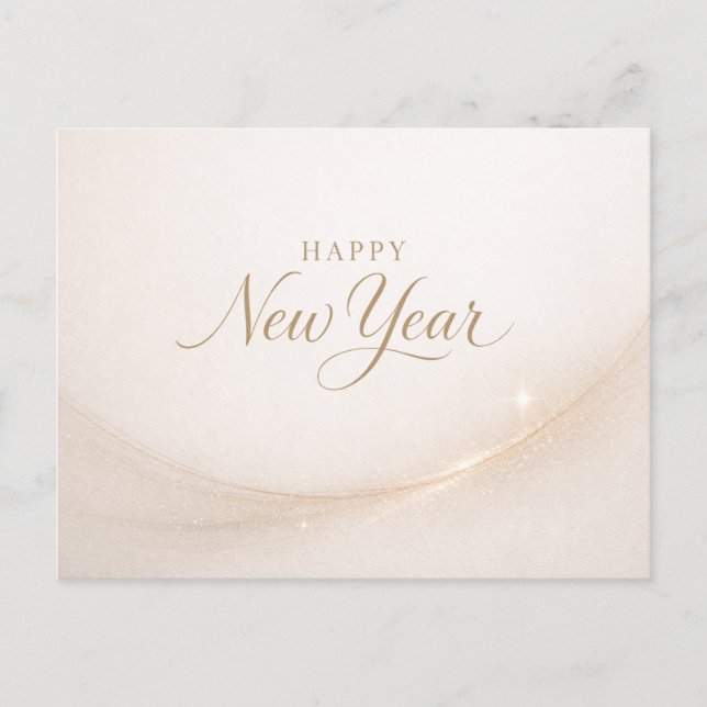 Elegant Minimalist Gold Script Happy New Year Helg Vykort (Framsida)