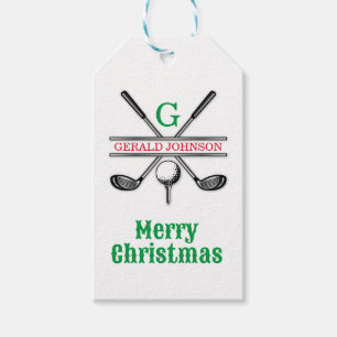 Elegant minimalist golf-monogramm juldesign presentetikett