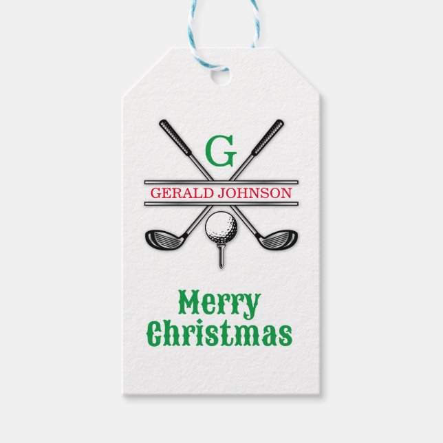 Elegant minimalist golf-monogramm juldesign presentetikett (Framsidan)