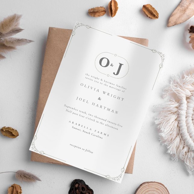 Elegant Minimalist Grått Rulla Bröllop Inbjudningar (Skapare uppladdad)