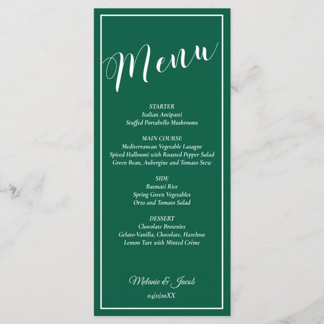 Elegant Minimalist Green Wedding Flat Menu Card Meny (Framsida)