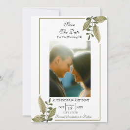 Elegant Minimalist Greenery Save The Date Spara Datumet