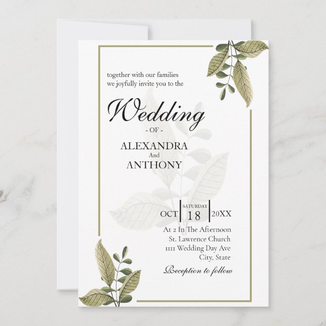 Elegant Minimalist Greenery Wedding Invitation Inbjudningar (Framsida)