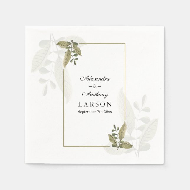 Elegant Minimalist Greenery Wedding Napkins Pappersservett (Framsidan)