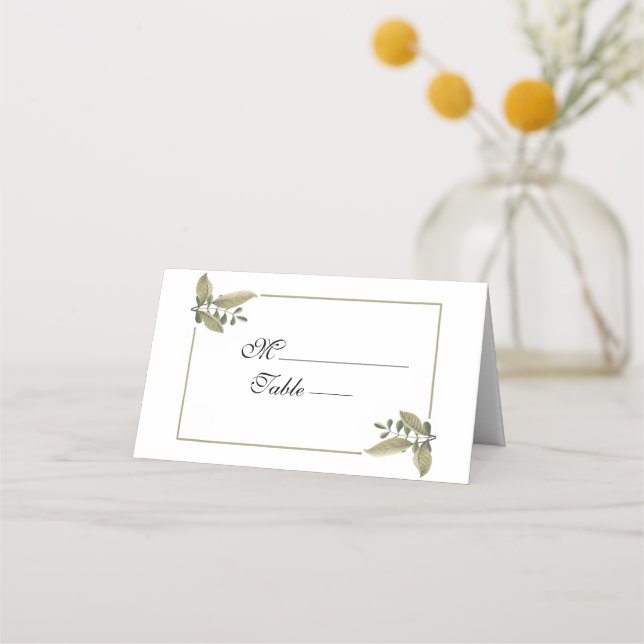 Elegant Minimalist Greenery Wedding Place Card Placeringskort (Framsida)