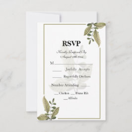 Elegant Minimalist Greenery Wedding RSVP Card OSA Kort