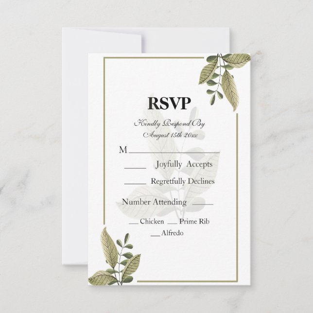 Elegant Minimalist Greenery Wedding RSVP Card OSA Kort (Framsida)
