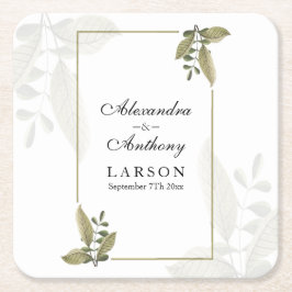 Elegant Minimalist Greenery Wedding Underlägg Papper Kvadrat