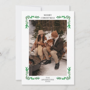 Elegant minimalist grön jul familjefoto julkort