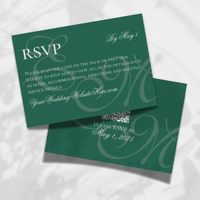 Elegant minimalist grön mönstrad vigselfest OSA kort (Collect responses with timeless style using this Sage Green Monogram Wedding RSVP Card!)