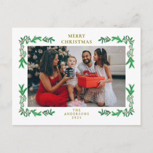 Elegant minimalist grönsak jul familjefoto helg vykort