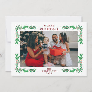 Elegant minimalist grönsak jul familjefoto julkort