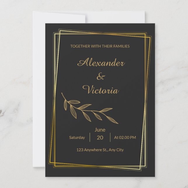 Elegant minimalist guld bröllopsinbjudan inbjudningar (Framsida)
