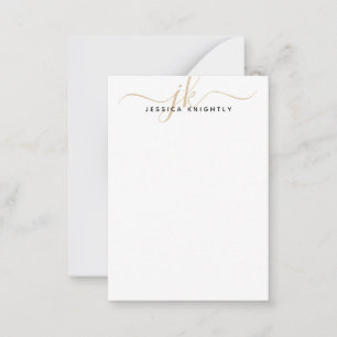 Elegant Minimalist Guld Script Monogram Initialer Anteckningskort