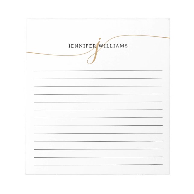 Elegant minimalist guldskrift monogram med linje anteckningsblock (Framsida)