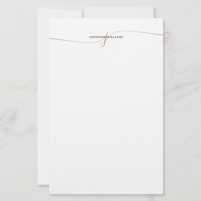 Elegant minimalist gyllene skript monogram brevpapper (Framsida)