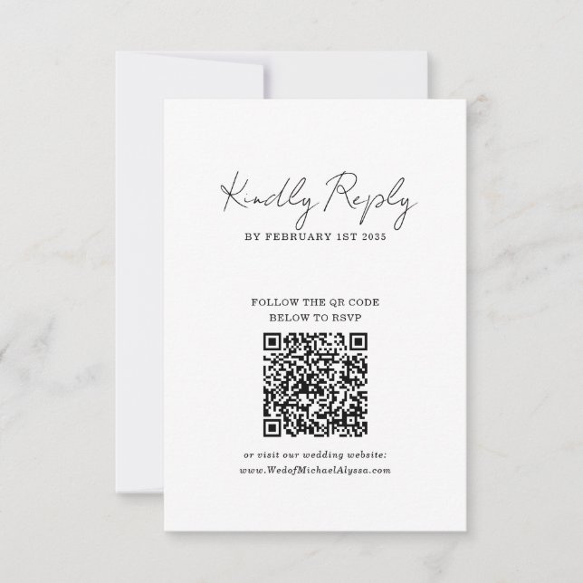 Elegant minimalist handskriven bröllops QR-kod OSA Kort (Framsida)