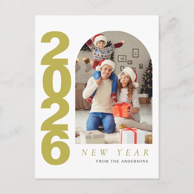 Elegant Minimalist Happy New Year Family Photo Helg Vykort (Framsida)